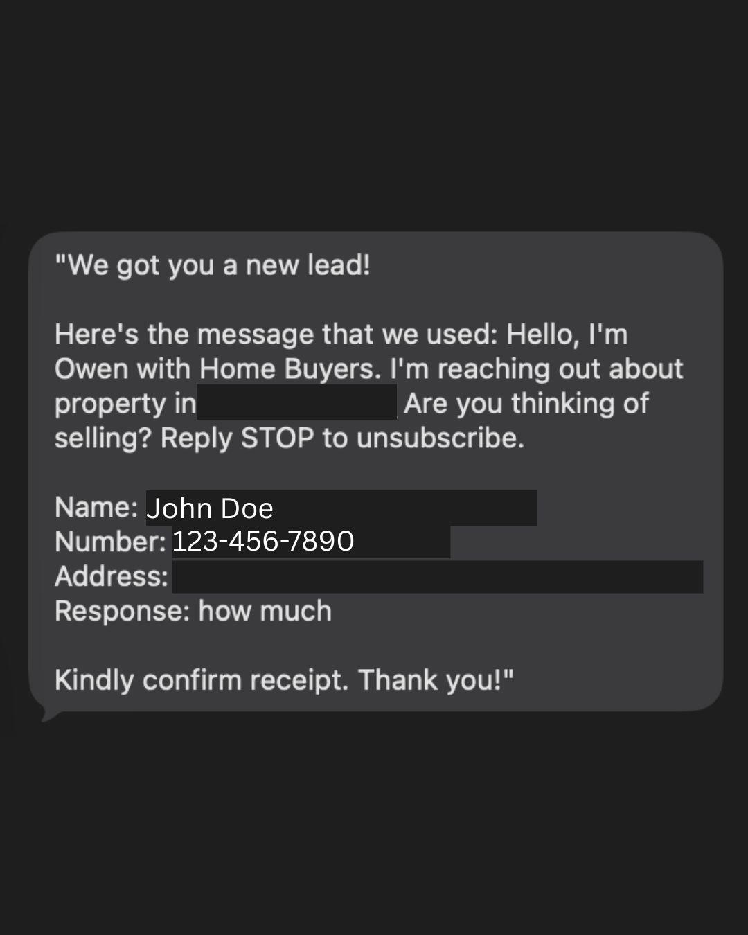 Real seller lead: homeowner replying "how much" to a PalmerAI outreach text.
